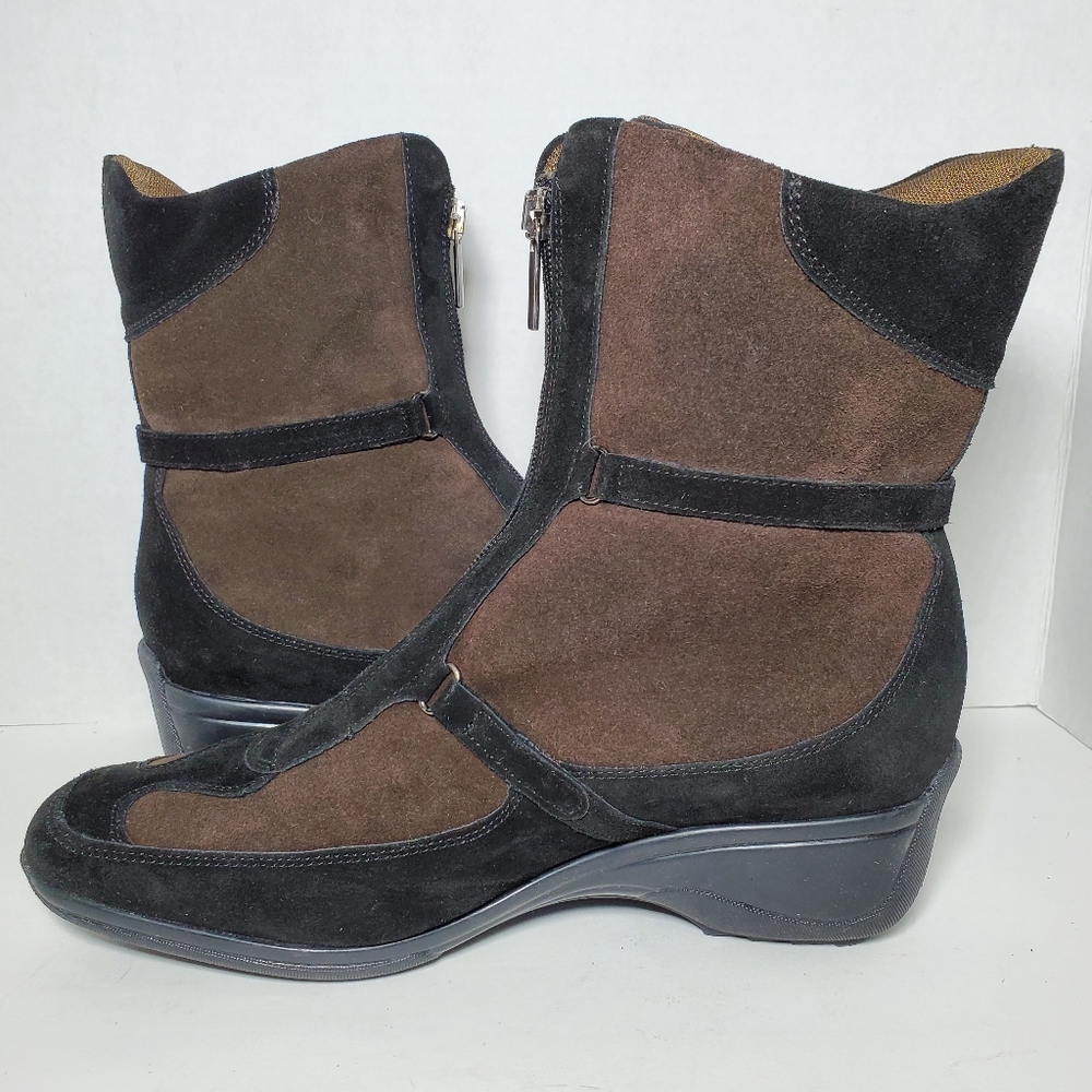 Aquatalia Suede Brown & Black Colorblock Pattern Riding Boots Equestrian Classic